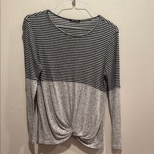 Pink Clover Black and White Long Sleeve Tie Front Tee